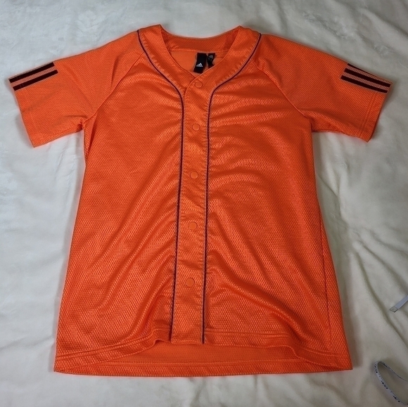 ADIDAS Baseball Jersey. Three Stripe Life. Orange & Black. Men's size Small - Picture 1 of 11